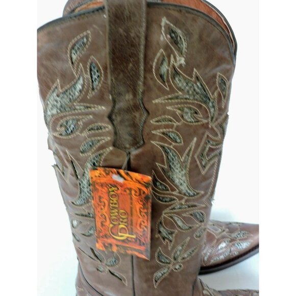 Cowboy Pro Cowgirl Boots Size 6.5 Brown Leather Python Cross Snip Toe Western - Picture 9 of 12